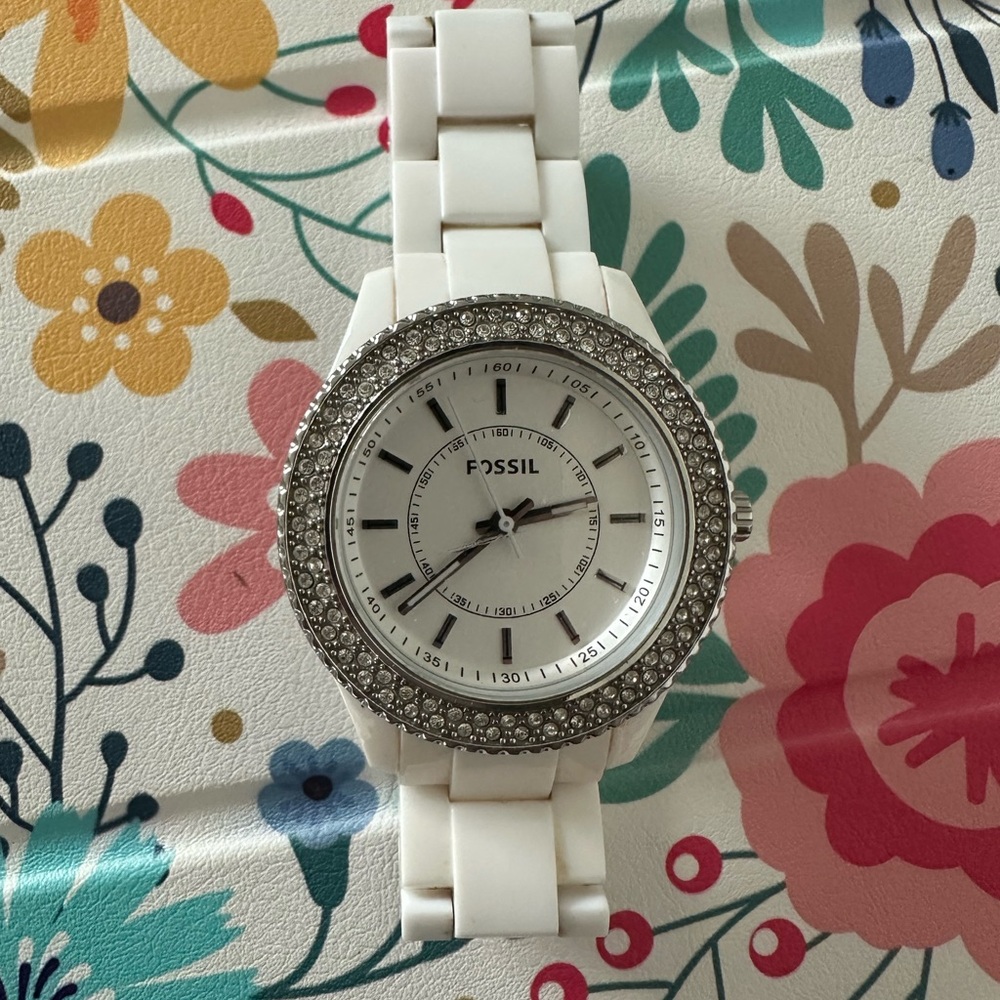 Fossil White Crystal-Embellished Watch